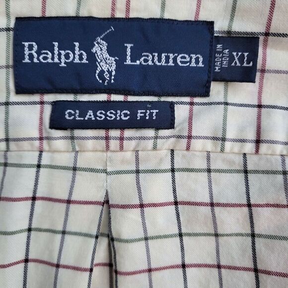 RALPH LAUREN Long Sleeve Button Down Shirt Cream / Ivory Plaid Men's Size XL - Picture 8 of 10